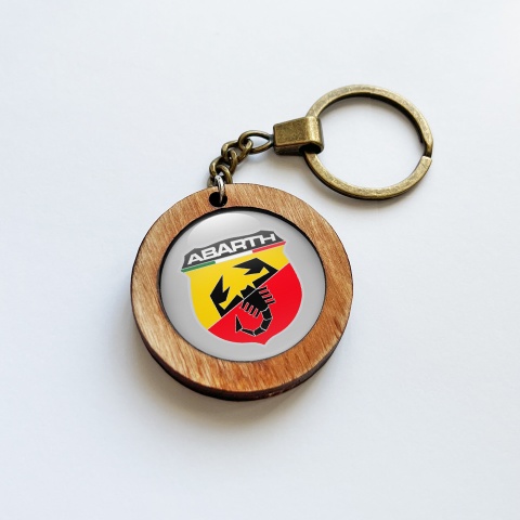 Fiat Abarth Keychain Wood Handmade Grey Classic Logo