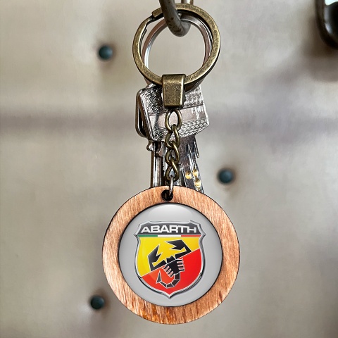 Fiat Abarth Keychain Wood Handmade Grey 3D Logo