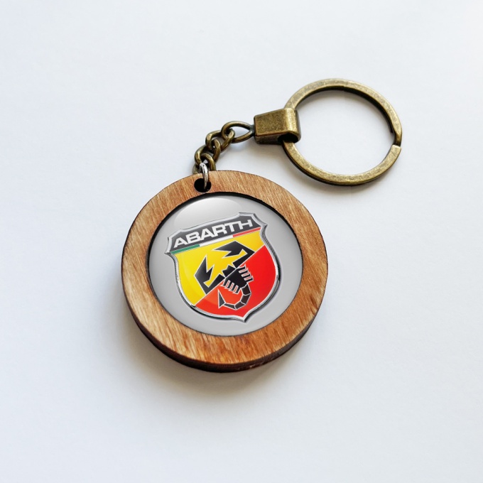 Fiat Abarth Keychain Wood Handmade Grey 3D Logo