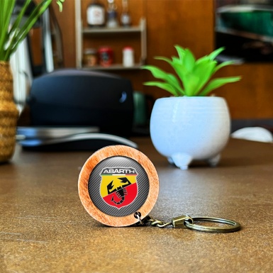 Fiat Abarth Keychain Wood Handmade Carbon