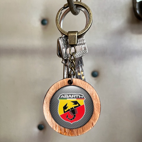 Fiat Abarth Keychain Wood Handmade Carbon