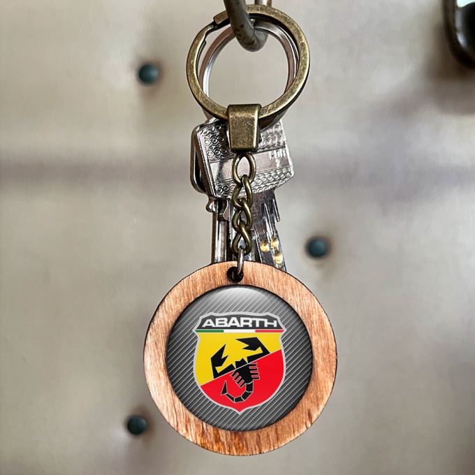 Fiat Abarth Keychain Wood Handmade Carbon