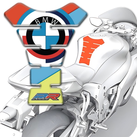 BMW RR Tank Pad Protector Multicolored Background Round Stylish Logo 