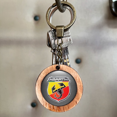 Fiat Abarth Keychain Wood Handmade Carbon 3D