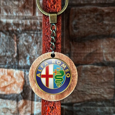 Alfa Romeo Wood Handmade Keychain Classic Logo