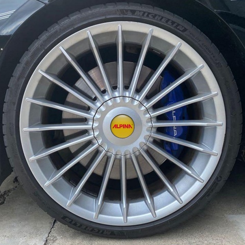 BMW Alpina Wheel Center Cap Domed Stickers Yellow Line