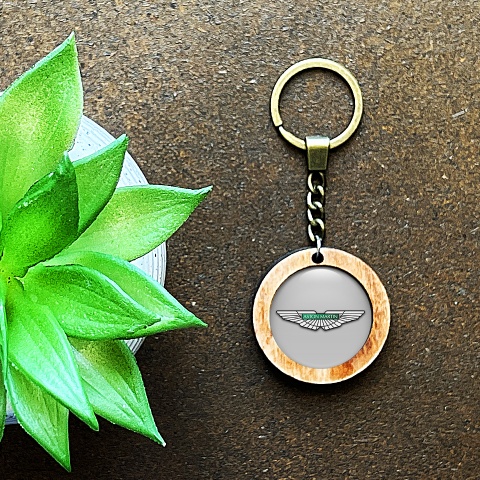 Aston Martin Keychain Wood Handmade Grey Logo