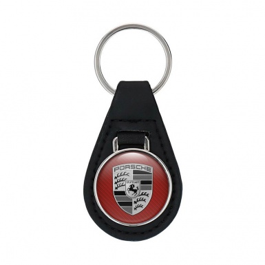 Porsche Keychain Leather Logo Red Carbon