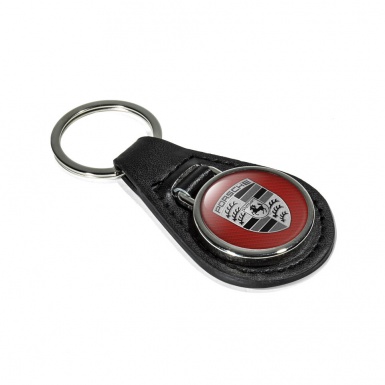 Porsche Keychain Leather Logo Red Carbon
