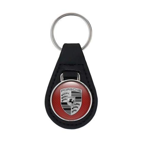 Porsche Keychain Leather Logo Red Carbon