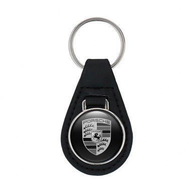 Porsche Keychain Leather Black Classic Logo Edition