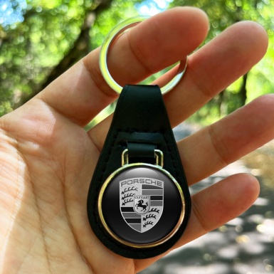 Porsche Keychain Leather Black Classic Logo Edition