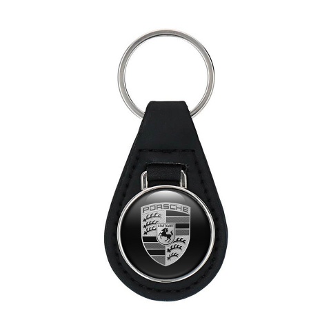 Porsche Keychain Leather Black Classic Logo Edition