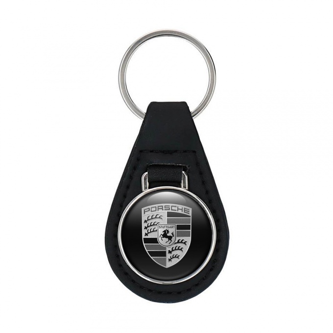 Porsche Keychain Leather Black Classic Logo Edition