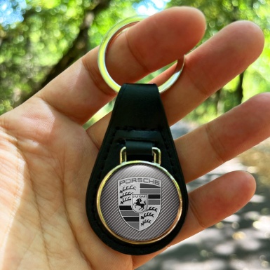 Porsche Keychain Leather Monochrome Logo Style