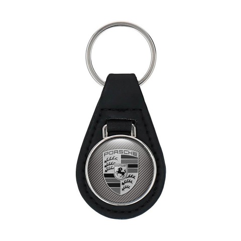 Porsche Keychain Leather Monochrome Logo Style