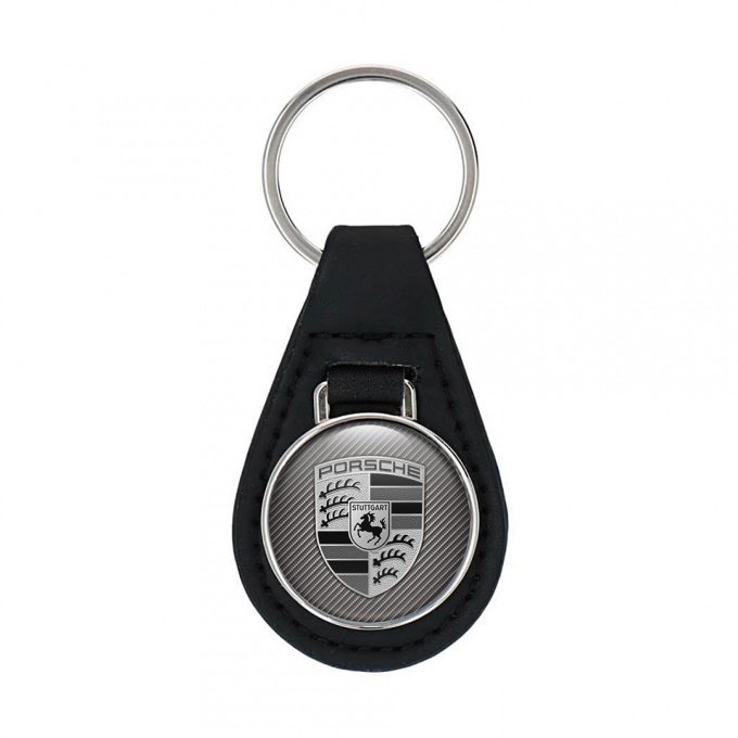 Porsche Keychain Leather Monochrome Logo Style
