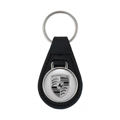 Porsche Leather Keychain Premium Quality Light Carbon