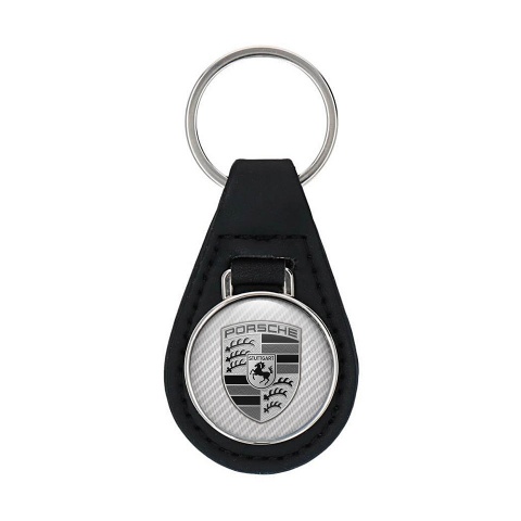 Porsche Leather Keychain Premium Quality Light Carbon