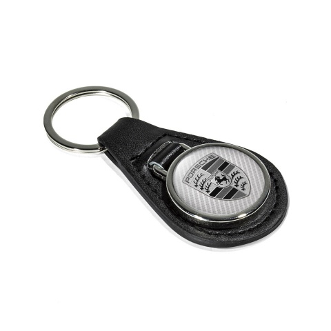 Porsche Leather Keychain Premium Quality Light Carbon