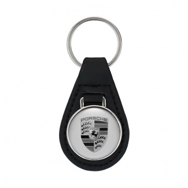 Porsche Key Chian Leather Grey Base Monochrome Logo 