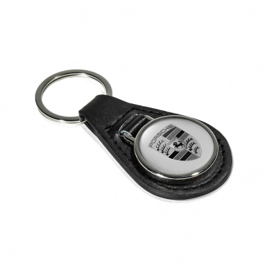Porsche Key Chian Leather Grey Base Monochrome Logo 