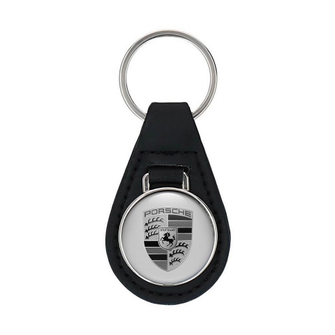 Porsche Key Chian Leather Grey Base Monochrome Logo 