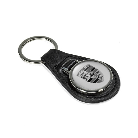 Porsche Key Chian Leather Grey Base Monochrome Logo 