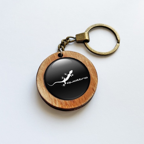 Audi Quattro Keychain Wood Black 3D Logo