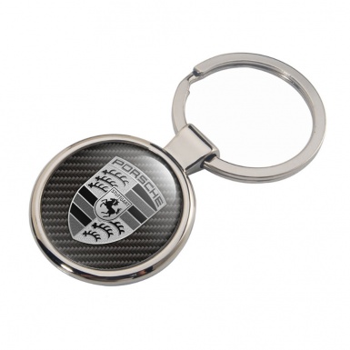 Porsche Keychain Stainless Still Carbon Logo Style