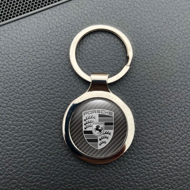 Porsche Keychain Stainless Still Carbon Logo Style
