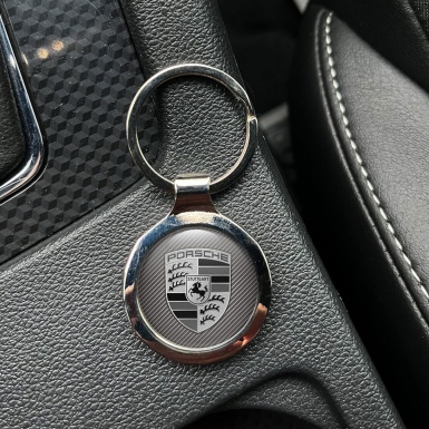 Porsche Logo Keychain Monochrome Carbon Style