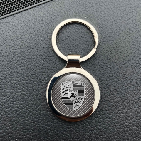 Porsche Logo Keychain Monochrome Carbon Style