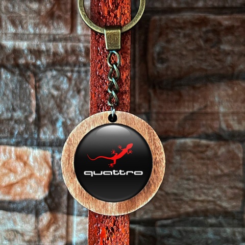 Audi Quattro Keychain Handmade Wood Red White