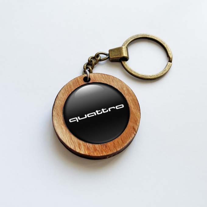 Audi Quattro Handmade Wood Keychain Black