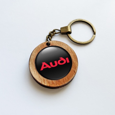 Audi Keychain Red Handmade Wood Black