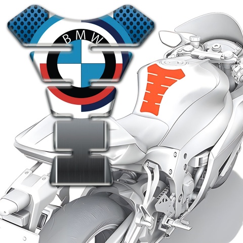BMW Tank Guard Pads Blue Grey Base And Big Logo Style 
