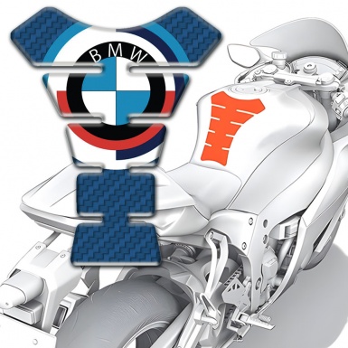 BMW Tank Guard Pads Navy Blue Carbon Base Design and Big Logo Style 