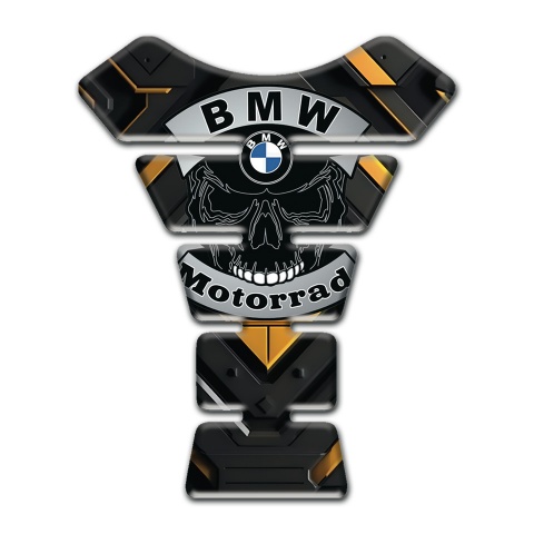 BMW Motorbike Tank Pad Yellow Black base with Skull Logo Style 