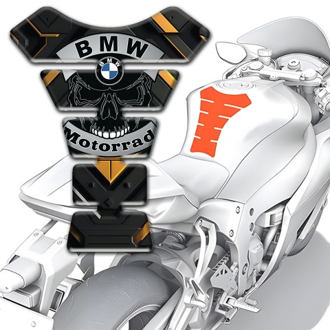 BMW Motorbike Tank Pad Yellow Black base with Skull Logo Style 