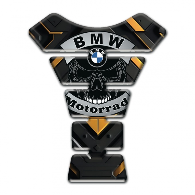 BMW Motorbike Tank Pad Yellow Black base with Skull Logo Style 