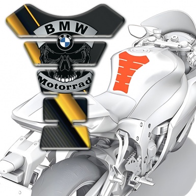 BMW Motorrad Motorbike Tank Pad Diagonal Yellow Bands with Skull Logo 
