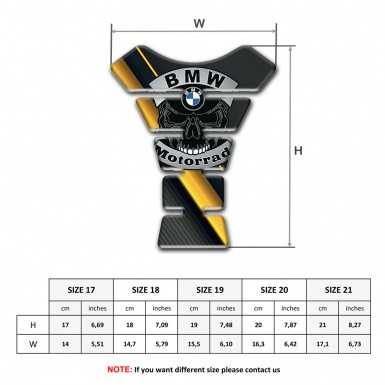 BMW Motorrad Motorbike Tank Pad Diagonal Yellow Bands with Skull Logo 
