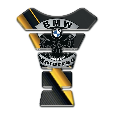 BMW Motorrad Motorbike Tank Pad Diagonal Yellow Bands with Skull Logo 