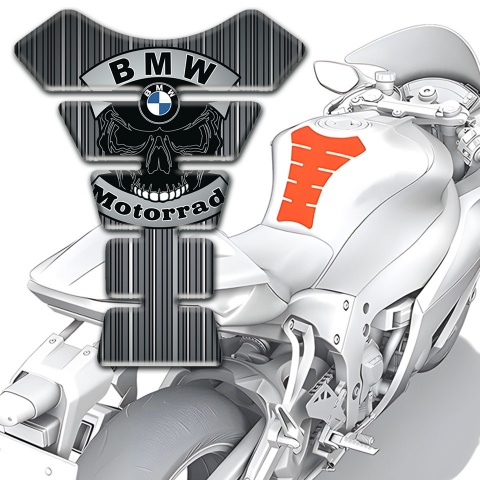 BMW Motorrad Tank Protector Grey with White Stripes base and Skull Logo 