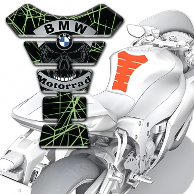 BMW Motorrad Tank Pad Protector Green Spider Web decoration and Skull Logo 