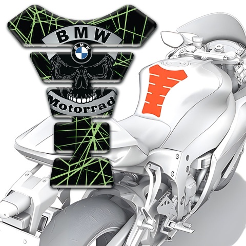 BMW Motorrad Tank Pad Protector Green Spider Web decoration and Skull Logo 