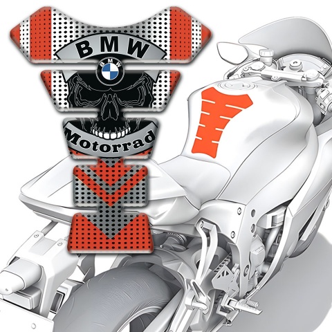 BMW Motorrad Motorbike Tank Pad Grey Red base Skull Logo Design 