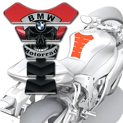 BMW Motorbike Tank Pad Red Black Design with Skull Logo Motorrad Style 