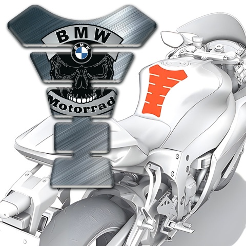 BMW Tank Guard Pads Center Brushed Metal Base Design with Skull logo Motorrad Edition 